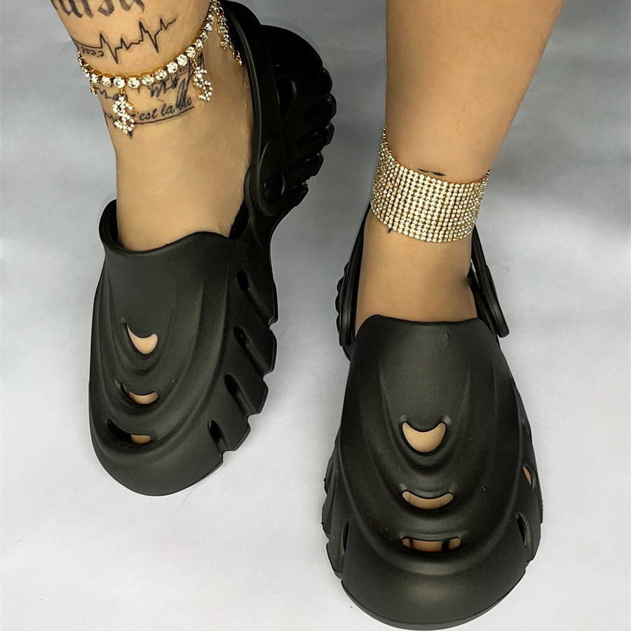 Openwork Dép Nữ Dép Lỗ Giày Cặp Đôi Plus Size 44 45 Thoáng Khí Đi Biển Flip-flop Đế Bằng Mùa Hè Giày Nữ