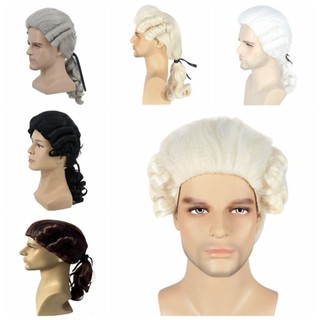 WEETW Baroque Cosplay Tóc Giả Xoăn, Cao Cấp Lịch Sử Luật Sư Thẩm Phán Tóc Giả, Sân Khấu Halloween Xám Nam Tóc Giả Trang Phục Nam Tóc Giả Trang Phục Đảng
