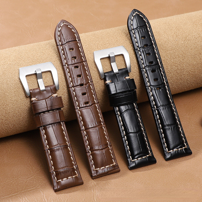 Hoa Văn Tre Da Thật Chính Hãng Dây Đeo Đồng Hồ 20 Mm 22 Mm 24 Mm 26 Mm Da Đồng Hồ Cho Panerai Vòng Tay Nam Nữ Vòng Tay Cổ Điển