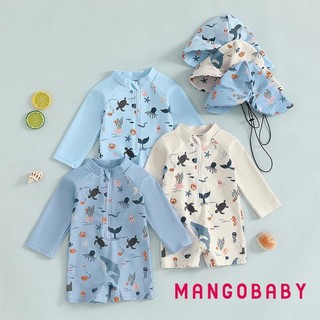 Mg-kids Bé Trai Dài Tay Đồ Bơi Thường Ngày In Hình Động Vật Hàng Hải Dây Kéo Rash Guard Đồ Bơi Và Mũ Đi Biển Bộ Đồ Tắm