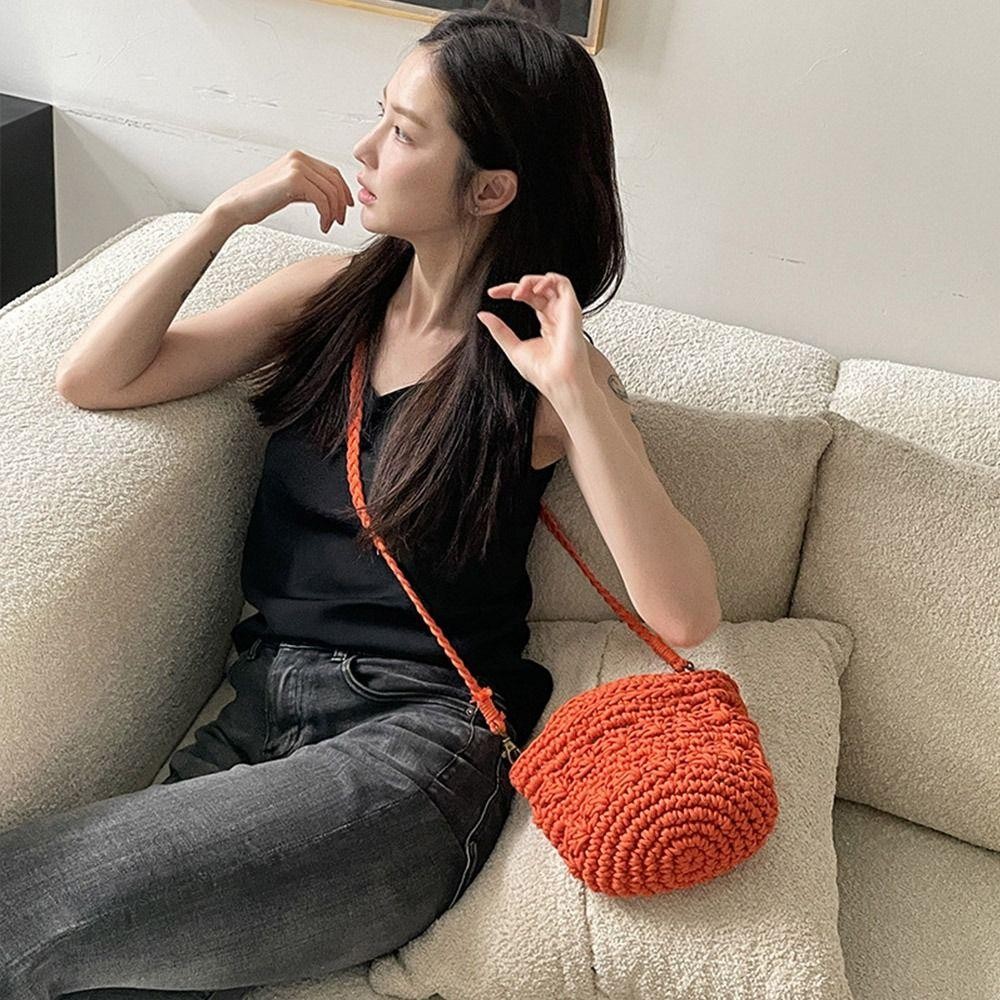 Túi đi biển dệt kim SILKPULSE, Túi đeo vai đan móc mùa hè, Túi xách nữ màu trơn phong cách Hàn Quốc dành cho nữ / bé gái