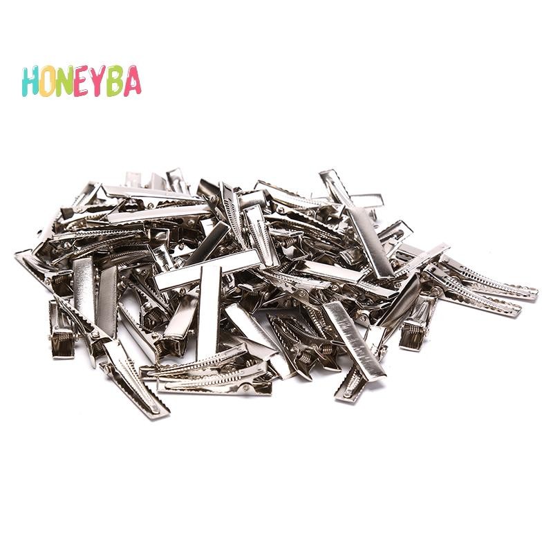 < Honeyba > 100 Chiếc Kẹp Tóc Màu Đen Đơn Prong Cá Sấu Kẹp Tóc Cài Đặt Trống Kẹp Tóc