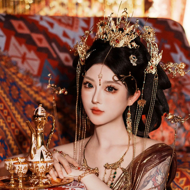 T Đường Phong Cách Bài Hát Hanfu Phụ Kiện Tóc Cổ Mũ Đội Đầu Phong Lan Cô Dâu Cưới Tóc Vương Miện Tua Rua Kẹp Tóc Phụ Kiện 25.3.6