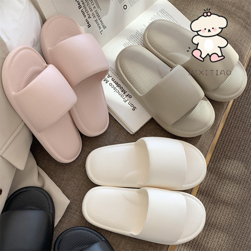 Xixitiao Dép Sandal Đế Bằng Mùa Hè Ngoài Trời Phong Cách Mới Mềm Mại Waxy Dép Nam Nữ Đơn Giản Màu Trơn Thoải Mái Bước Trên Shit Thường Ngày