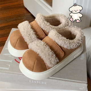 Xixitiao Nữ Thời Trang Màu Sắc Phù Hợp Với Cừu Len Giày Cotton Mùa Thu Đông Phong Cách Mới Phiên Bản Hàn Quốc Thường Ngày Ấm Áp Sang Trọng Giày Trắng