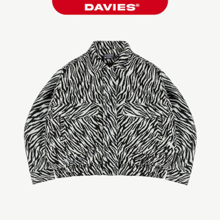 Áo khoác bomber nỉ họa tiết ngựa vằn DAVIES logo inox thiết kế túi 2 túi kèm lót dù Zebra Classy Crop Jacket| D36-AK2-ZE