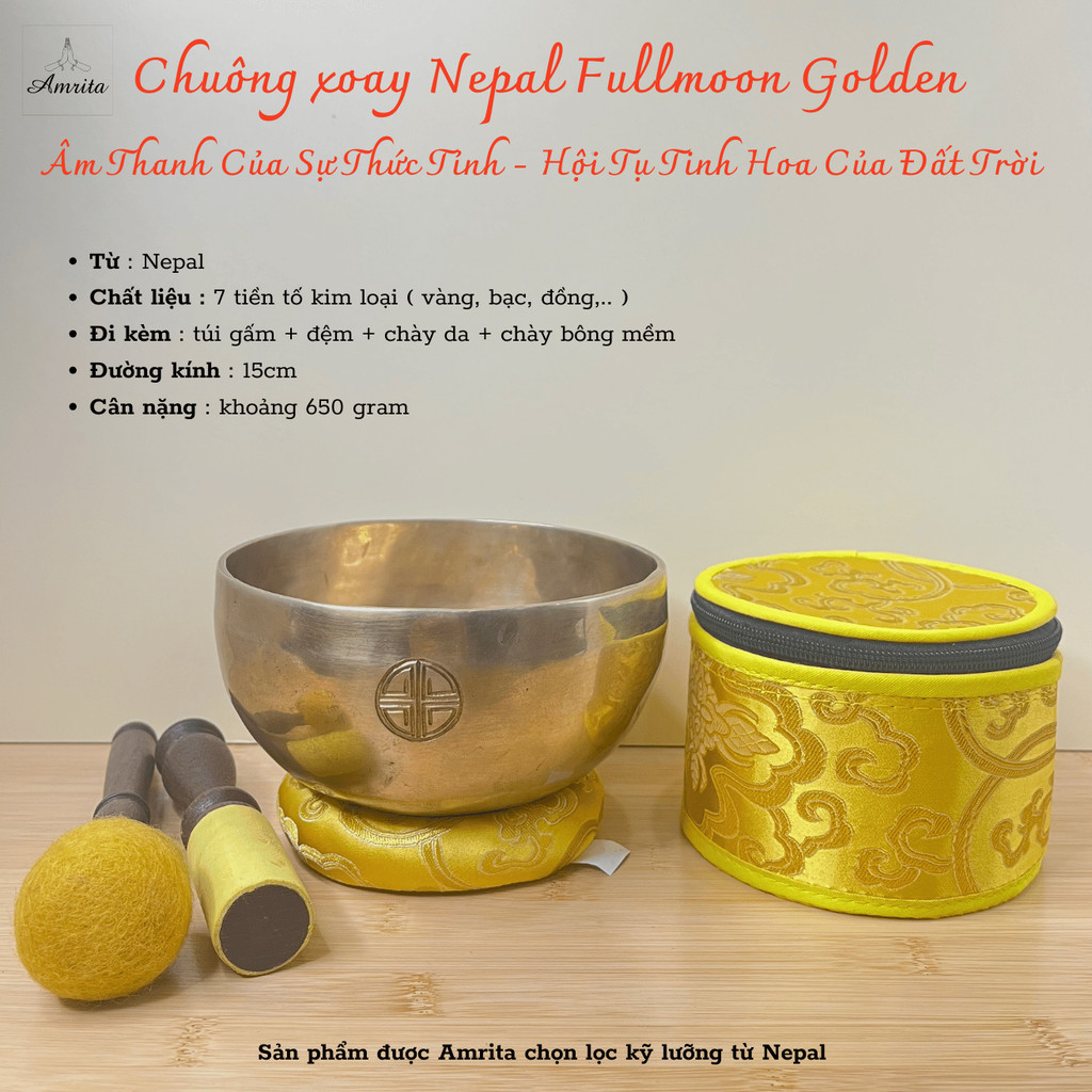 [Amrita] Chuông xoay Nepal Fullmoon Golden - Âm Thanh Của Sự Thức Tỉnh - Hội Tụ Tinh Hoa Của Đất Trời - Chuông Tây Tạng