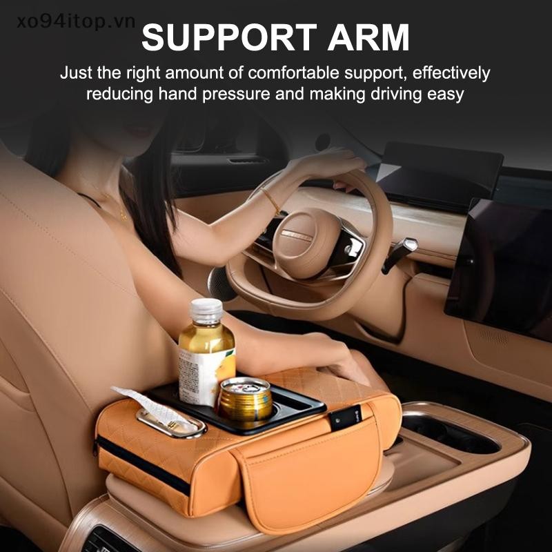 Xoiotop Xe Tay Còn Lại Hộp Đựng Khăn Giấy Xe Tải Xe Trung Tâm Hộp Điều Khiển Mở Rộng Tay Đệm Mềm Khuỷu Tay Hỗ Trợ Giá Đỡ Cốc Tổ Chức Túi VN