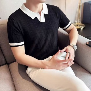 Dichuangzhe Áo thun dệt kim ngắn tay co giãn mùa hè dành cho nam - Áo thun thông thường màu trơn hợp thời trang