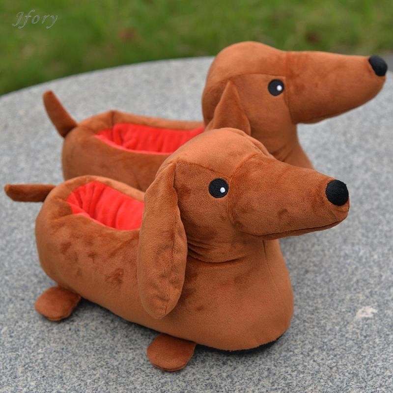 Dachshund Dép Ấm Áp Thu Đông Sàn Dép Nhà Giày Hoạt Hình Chống Trượt Trượt Giày Dép Cotton Cho Nữ