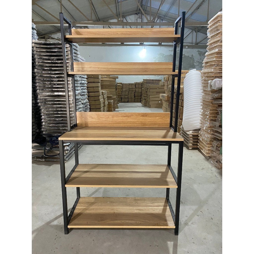 Tủ bếp, kệ lò vi sóng 4 tầng CÓ NGĂN TỦ để đồ nhà bếp chất liệu gỗ MDF kích thước 100x60x30cm