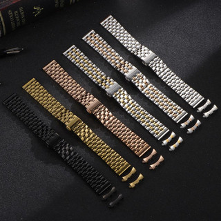 Dây đeo đồng hồ bằng thép không gỉ nguyên khối 12-22mm 12 14 16 18 19 20mm 21 22 Tổng thống Dây đeo đồng hồ 5 hạt cho nam giới Vòng tay nữ Đầu phẳng Arc End Bạc Hồng Vàng Đen