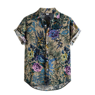 Hawaii Đi Biển Phong Cách Áo Sơ Mi Nam Tay Ngắn Vintage Dân Tộc In Áo Sơ Mi Nam Hawaii Ngày Lễ Áo Sơ Mi Thường Ngày