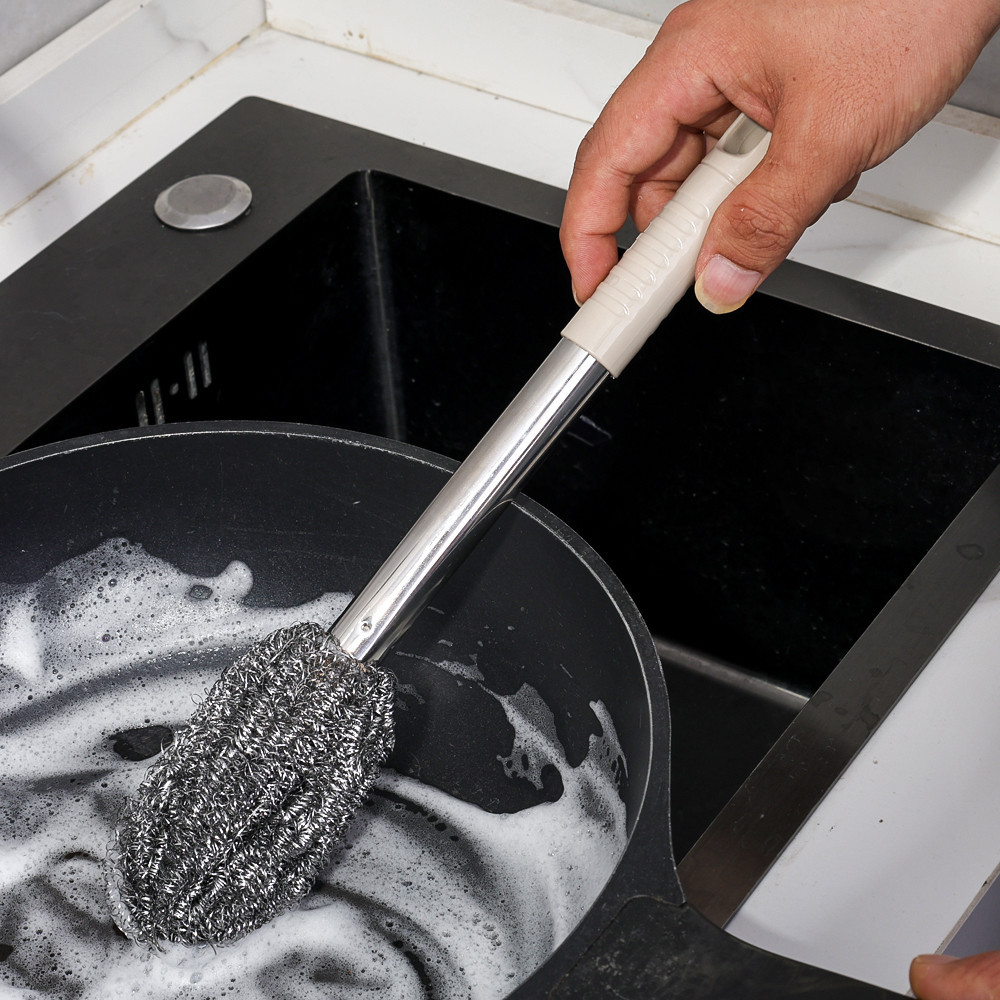 [Đặc sắc] Bàn chải làm sạch tay cầm dài - Bàn chải dây thép không gỉ - Máy chà vết bẩn tường bồn rửa - Tiết kiệm nhân công, treo - Dụng cụ khử trùng nhà bếp gia đình