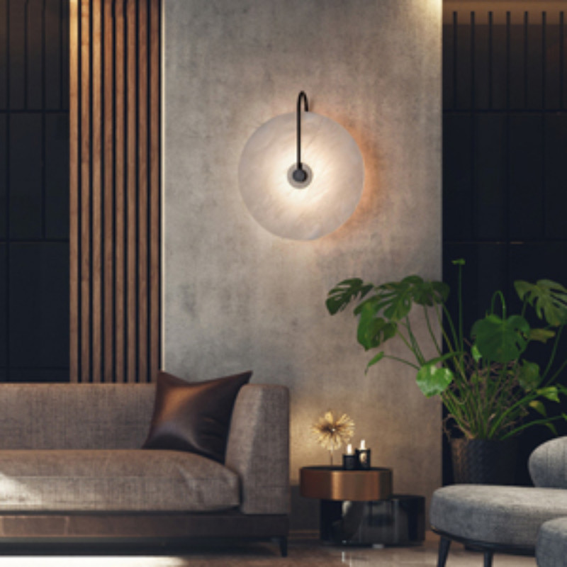 Đèn tường đá cẩm thạch, Đèn treo tường sắt đen sang trọng nhẹ, Hành lang khách sạn Phòng ngủ Cầu thang Đèn chiếu sáng trang trí