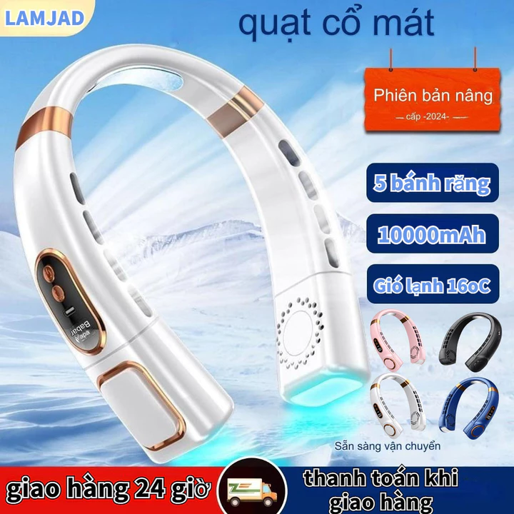 Quạt thể thao đeo cổ đa năng im lặng quạt cổ điện mini hiển thị nguồn pin, quạt điện mini có đèn LED quạt cổ mini