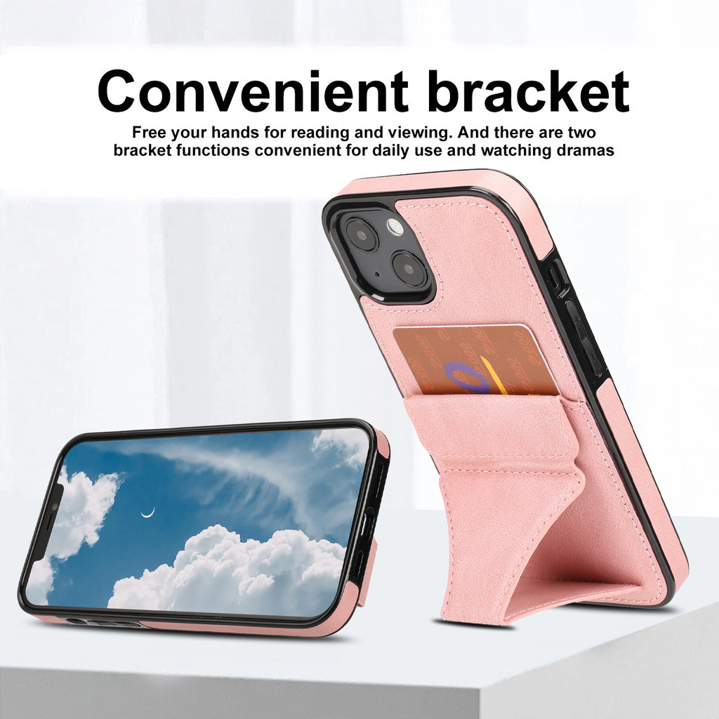 Da Có Đựng Thẻ Ốp Điện Thoại Cho IPhone 13 12 Mini 15 14 11 XS XR X Pro Max 8 7 Plus Có Chân Đế Chống Sốc