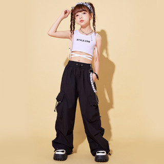 3-14 Tuổi Trẻ Em Tay Ngắn Hip Hop Cotton Trắng Áo Bé Gái Mùa Hè Cổ Vũ Thể Hiện Crop Top Phù Hợp Với Bé Gái Hip Hop Thể Hiện Trang Phục Thường Ngày Quần Dài Rời