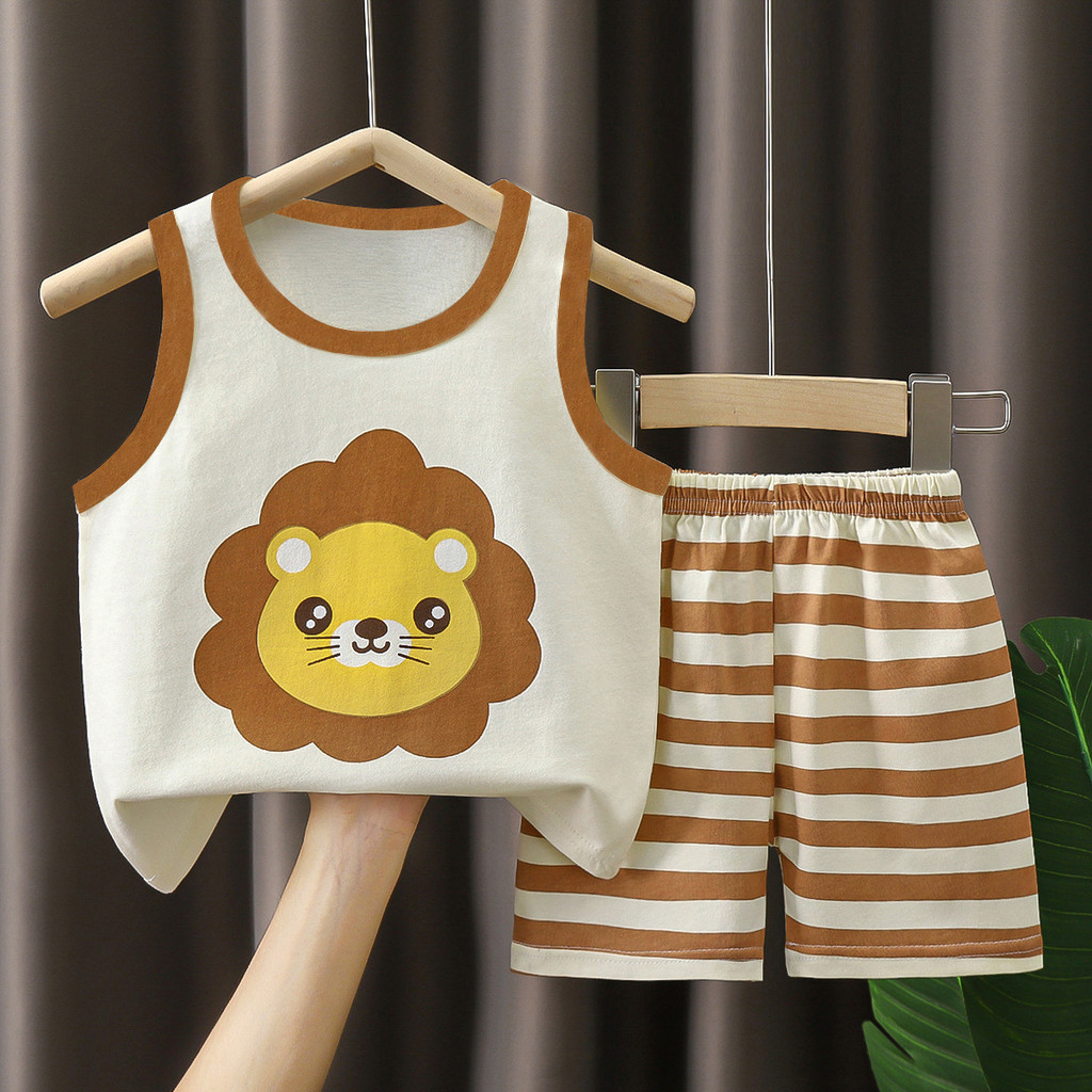 Bộ áo Vest trẻ em Cotton nguyên chất mùa hè Phong cách mới Quần áo bé trai bé gái 8VBY