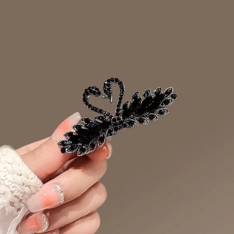 Mauropoli Kẹp tóc kim loại pha lê thiên nga đen cao cấp, mũ đội đầu sau, kẹp nửa mảnh, kẹp phẳng