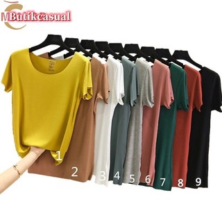 Áo thun nữ cổ tròn Áo thun Modal mùa hè Nguyên chất cơ bản Áo thun dáng rộng Áo trơn mát mẻ thời trang Tee Baju