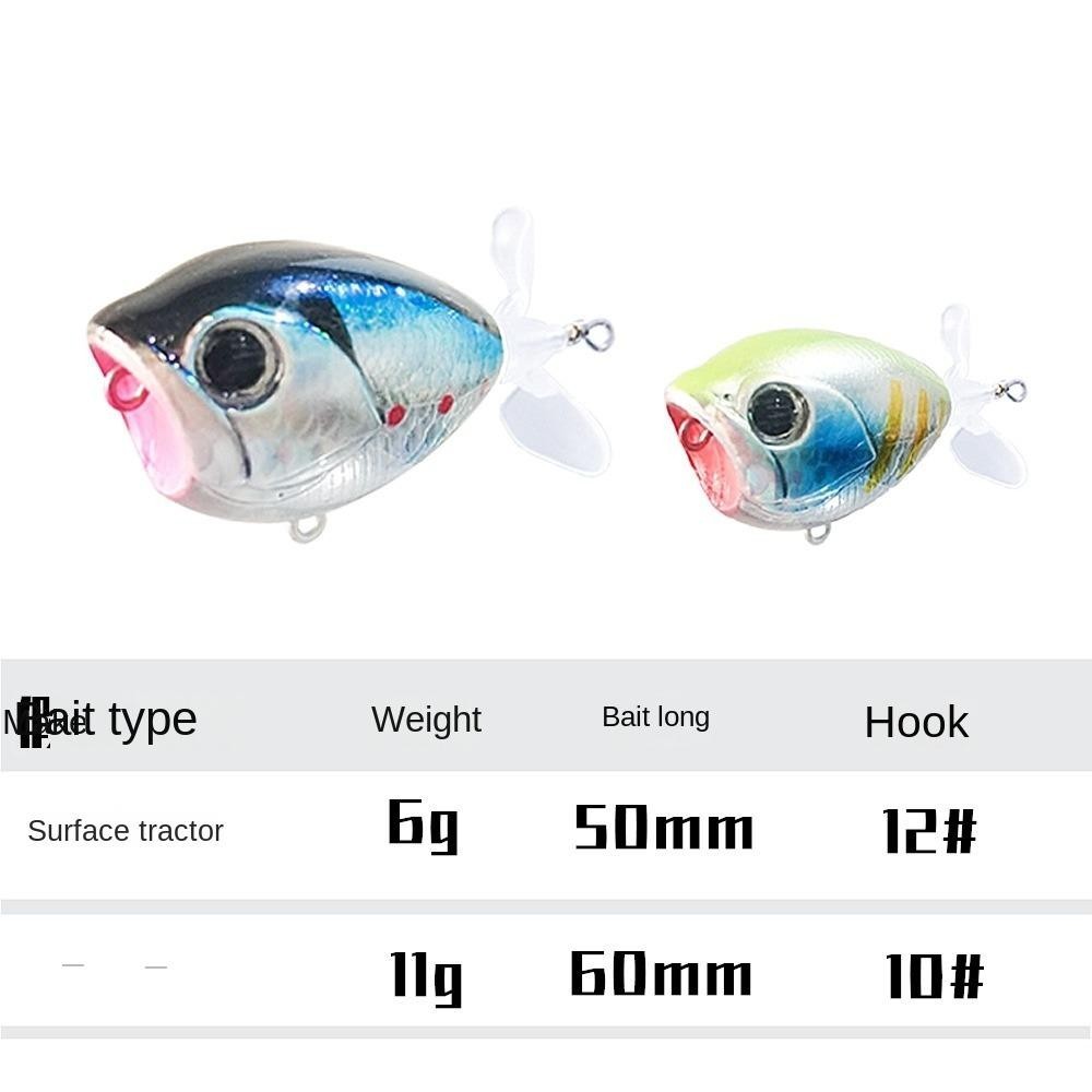 Mồi Bề Mặt Popper Bass 2024 - Cánh Quạt, Đuôi Xoay (6g/50mm & 11g/60mm)