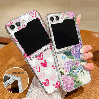 Hoa Dễ Thương Họa Tiết Tình Yêu Trong Suốt Silicon Mềm Vỏ Điện Thoại Cho Samsung Galaxy Z Flip 6 Flip 5 Flip 4 Flip 6 5 4 3 Khóa Kim Loại Silicon Gấp Bao