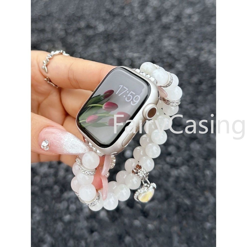 Chỉ Dây S11 Hai Ngọc Trai Kẻ Sọc Trái Tim Tình Yêu Kim Cương Dây Đeo Mặt Số Đường Kính Siêu 2 49mm Cho Apple Series 9 41mm 42mm 44mm 45mm 38mm 40mm cho iwatch SE New SE band
