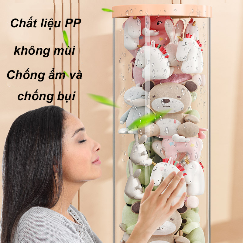 Gia đình hình trụ Hộp đựng đồ chơi nhồi bông bằng PET trong suốt chống bụi，Thùng đựng búp bê sang trọng