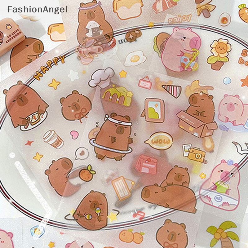 FashionAngel 4 Tờ Dễ Thương Capybara Mờ Dán Hoạt Hình Nhật Ký Trang Trí Thêu Sò Dán Thẩm Mỹ Văn Phòng Phẩm Đồ Dùng Học Tập TH