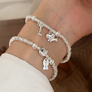 [Thủ công tinh xảo] Vòng tay mèo cá chó S925 Sterling Silver cho phụ nữ, sang trọng nhẹ nhàng, thiết kế niche thanh lịch, trang sức thời trang cao cấp đa năng 2.25 BM4Q