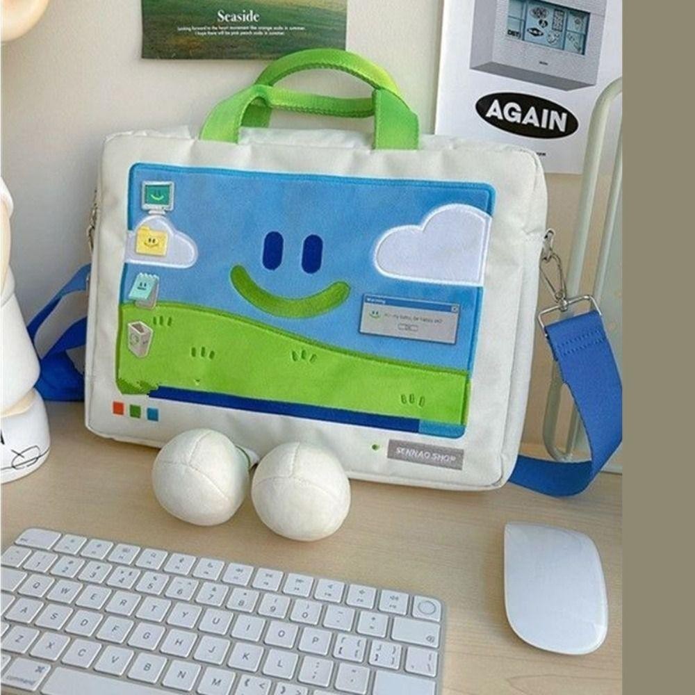Túi đeo vai HOBBYIN, Túi đựng Laptop thêu mặt cười ngộ nghĩnh, Túi đa năng hoạt hình dung tích lớn bền bỉ dành cho học sinh phù hợp