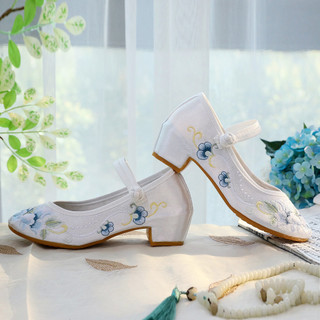 Giày Fang He Ling Yue 2024 mới gót vuông phù hợp với váy cheongsam Hanfu phong cách dân tộc giày thêu