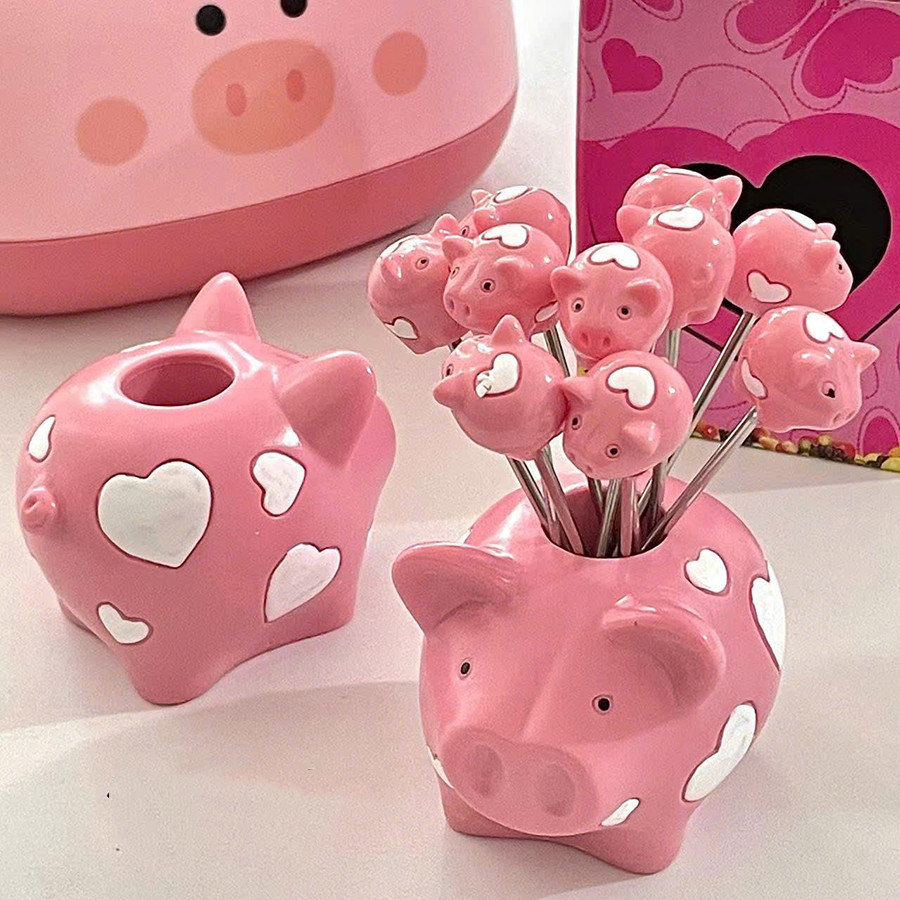 Bộ 10 Nĩa Ăn Trái Cây Cute Bằng Thép Không Gỉ 304 - Dĩa Hình Dạng Dễ Thương Có Hộp Đựng