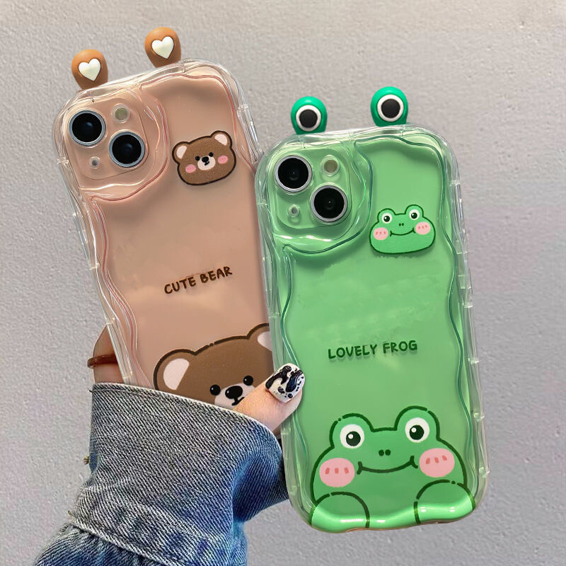 3d Dễ Thương Mắt Ếch Tai Mèo Cho Xiaomi Redmi Note 13 14 4G 14 Pro Plus 5G Redmi 14C 13C 9A 9C A3 Ốp Điện Thoại Silicon TPU Mềm Kem Vồng Cạnh Camera Bảo Vệ