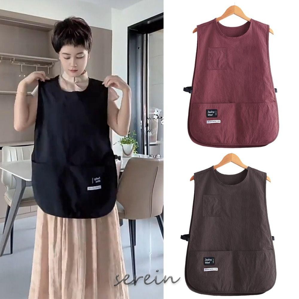 Tạp dề chống vết bẩn SEREIN, Tạp dề tay kiểu áo Vest Nylon chống thấm nước, Phụ kiện quần áo đa năng đơn giản Đồng phục nhà cà phê thoáng khí của đầu bếp và máy chủ