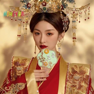 < Honeyba > Quạt Chúc May Mắn Retro Trung Quốc Đám Cưới Quạt Hoa Cầm Tay Có Dép Cổ Tinh Tế Mặt Dây Chuyền Quà Tặng
