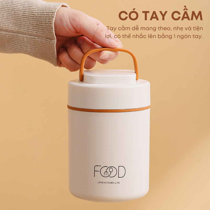Cốc Đựng Canh, Bình Đựng Cháo Inox 304 Giữ Nhiệt 520ml, Chống Rò Rỉ Thế Hệ Mới Tặng Thìa Gấp Gọn Tiện Dụng | 249