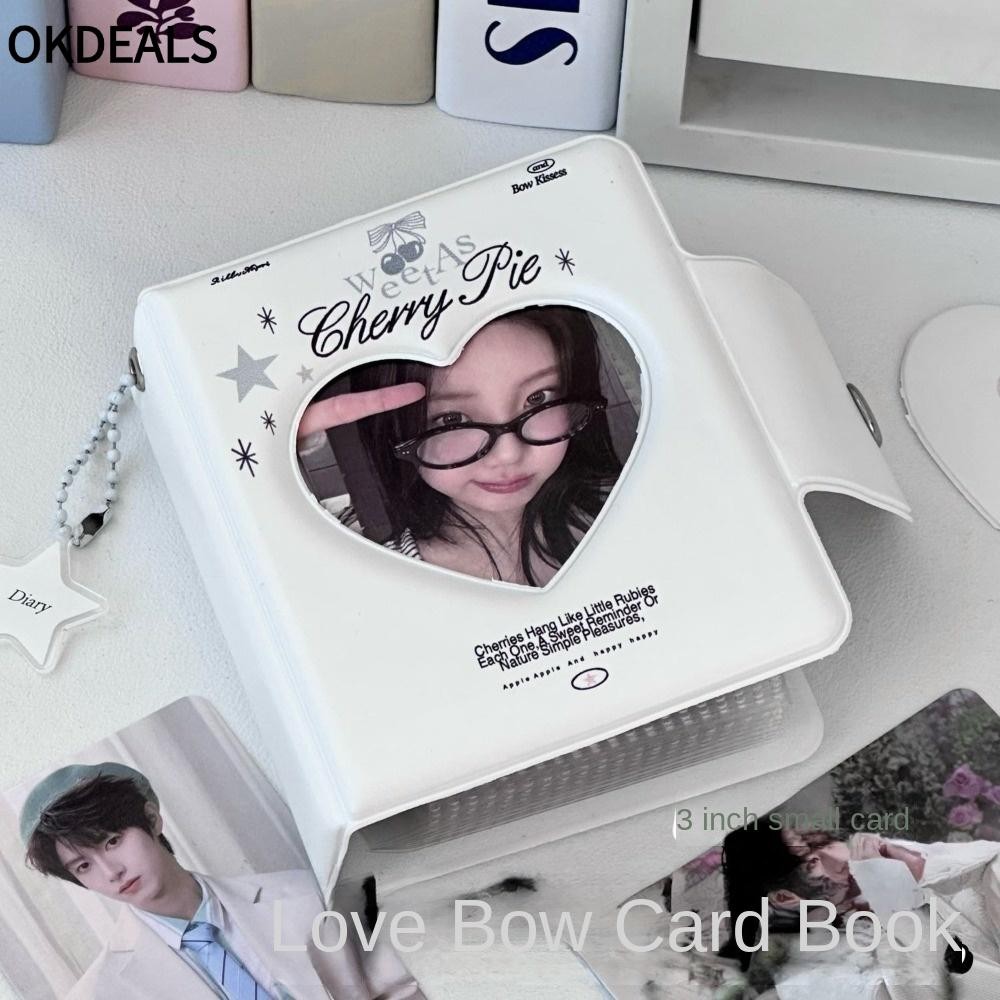 Album thẻ OKDEALS, Pudding puppy PVC Photocard Binder, Mini 3 Inch với 16 trang bên trong Love Bow Idol Card Collect Book
