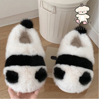 Xixitiao Dép Cotton Hoạt Hình Gấu Trúc Mùa Đông Học Sinh Sử Dụng Chống Trơn Trượt Dễ Thương Sang Trọng Giữ Ấm