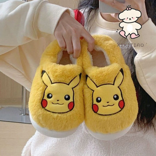 Xixitiao Dép Thu Đông Phong Cách Mới Thời Trang Nhà Thông Thường Pokémon Đồng Thương Hiệu Pikachu Giữ Ấm