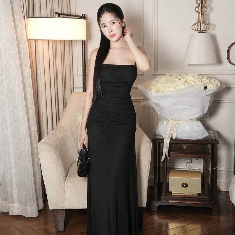 Klalien Đầm Maxi Màu Trơn Thanh Lịch Không Tay Hình Eo Quấn Hông Lưng Gợi Cảm Sang Trọng Mỏng Phù Hợp Với Phong Cách Ngọt Ngào Thường Ngày 2025 Thời Trang Nữ Mới