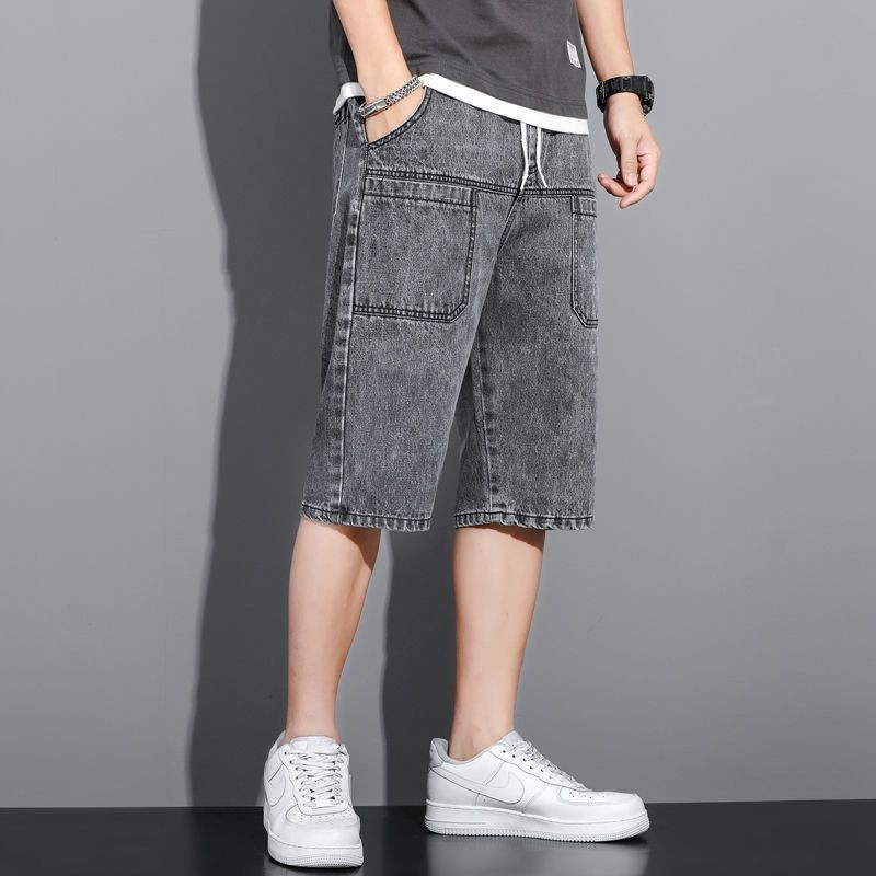 Sáu Túi Quần Short Denim Nam Mùa Hè Mỏng Phong Cách Rời Kích Thước Lớn Plus Béo Cực Lớn Béo Crop Quần Nam