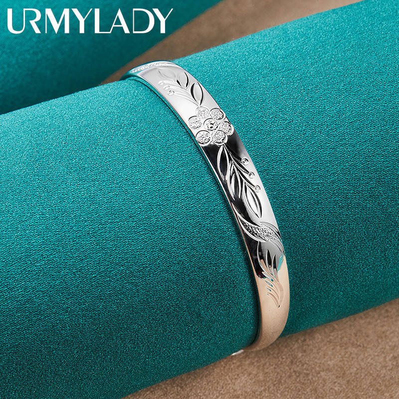 URMYLADY Bạc 925 Khắc Có Thể Điều Chỉnh Lắc Tay Cho Nữ Đính Hôn Thời Trang Quyến Rũ Trang Sức