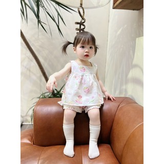 Set Đồ Bộ Sát Nách Bé Gái Họa Tiết Hoa Nơ Lưng 8-22kg