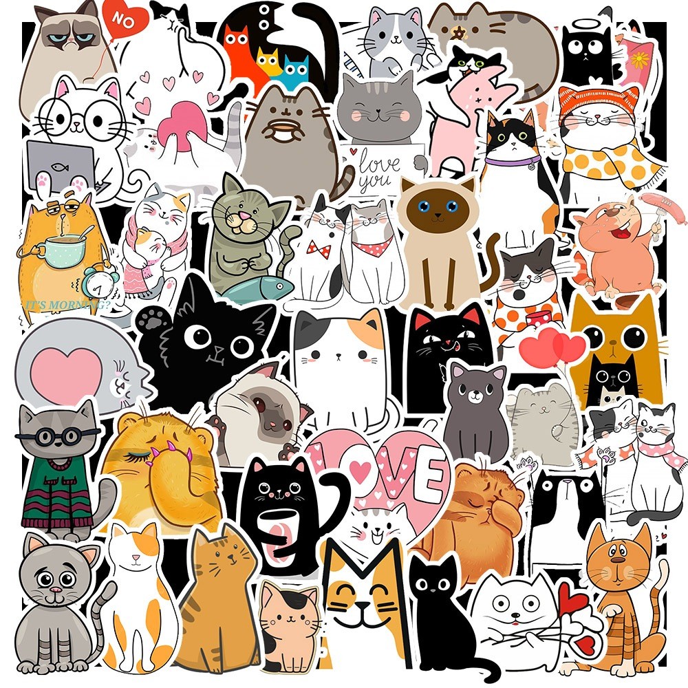 50 Sticker Cat Cute chống nước sticker dán laptop, điện thoại, đàn guitar, mũ bảo hiểm, vali