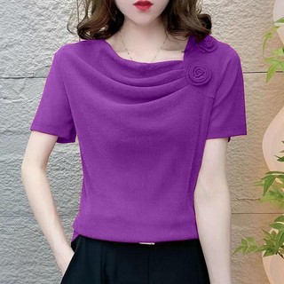 Vai Hoa Phong Cách Pháp Cọc Cổ Áo Nữ Mùa Hè Phong Cách Mới Mẹ Phong Cách Phương Tây Sáng Lụa Mềm Sợi Nhỏ Áo Sơ Mi Tay Ngắn