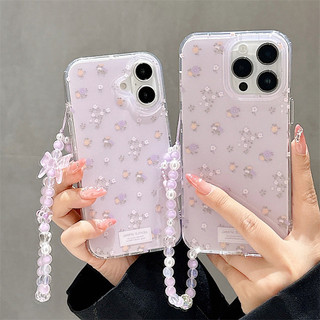Màu tím hoa lấp lánh + vòng tay cho iphone17 16promax 15promax 14 / 13 / 15 / 16 17pro iphone13 TPU mới chống bụi