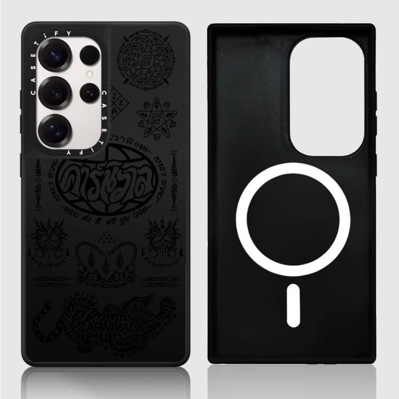 Casetify X Punk Họa Tiết Ốp Lưng Matte Black & Sliver Mirror Hút Từ Tính Samsung Galaxy S23 S24 S25 Ultra Plus Mặt Sau Cứng Có Hộp Khắc logo