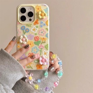 Sweet Girly 3D Nhiều Màu Sắc Hoa Vàng 2 Trong 1 Silicon Dây Đeo Tay Dây Chuyền Điện Thoại Cho iPhone 17Promax 12 13 14 15 16 Promax Chống Sốc Nữ Di Động